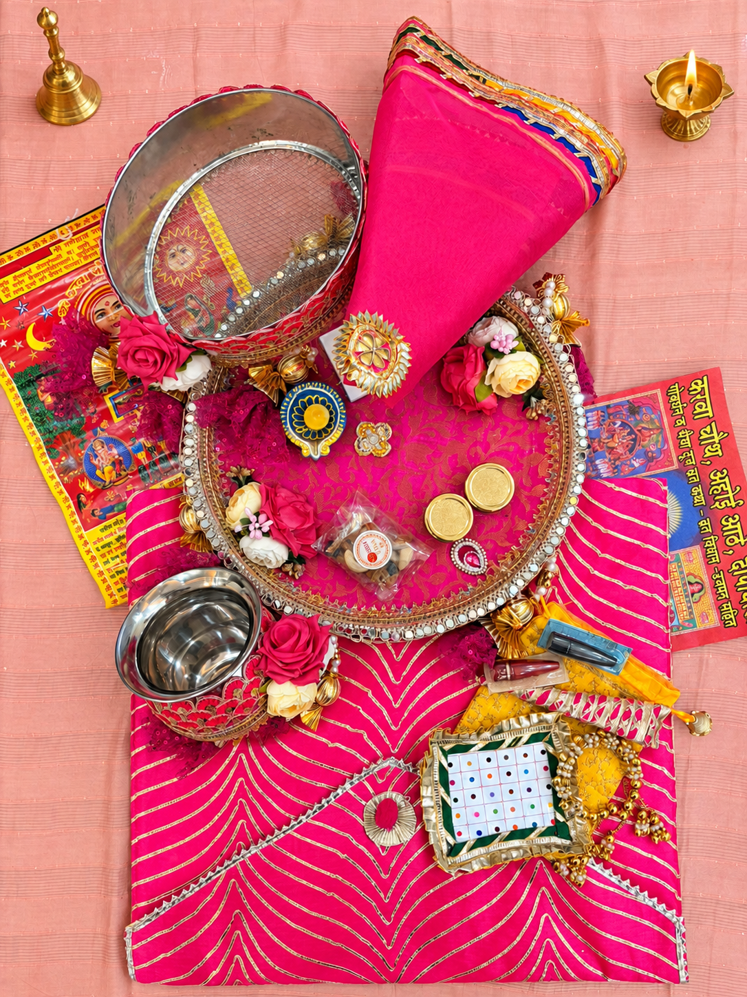 Pink Flower Karwa Chauth Kit