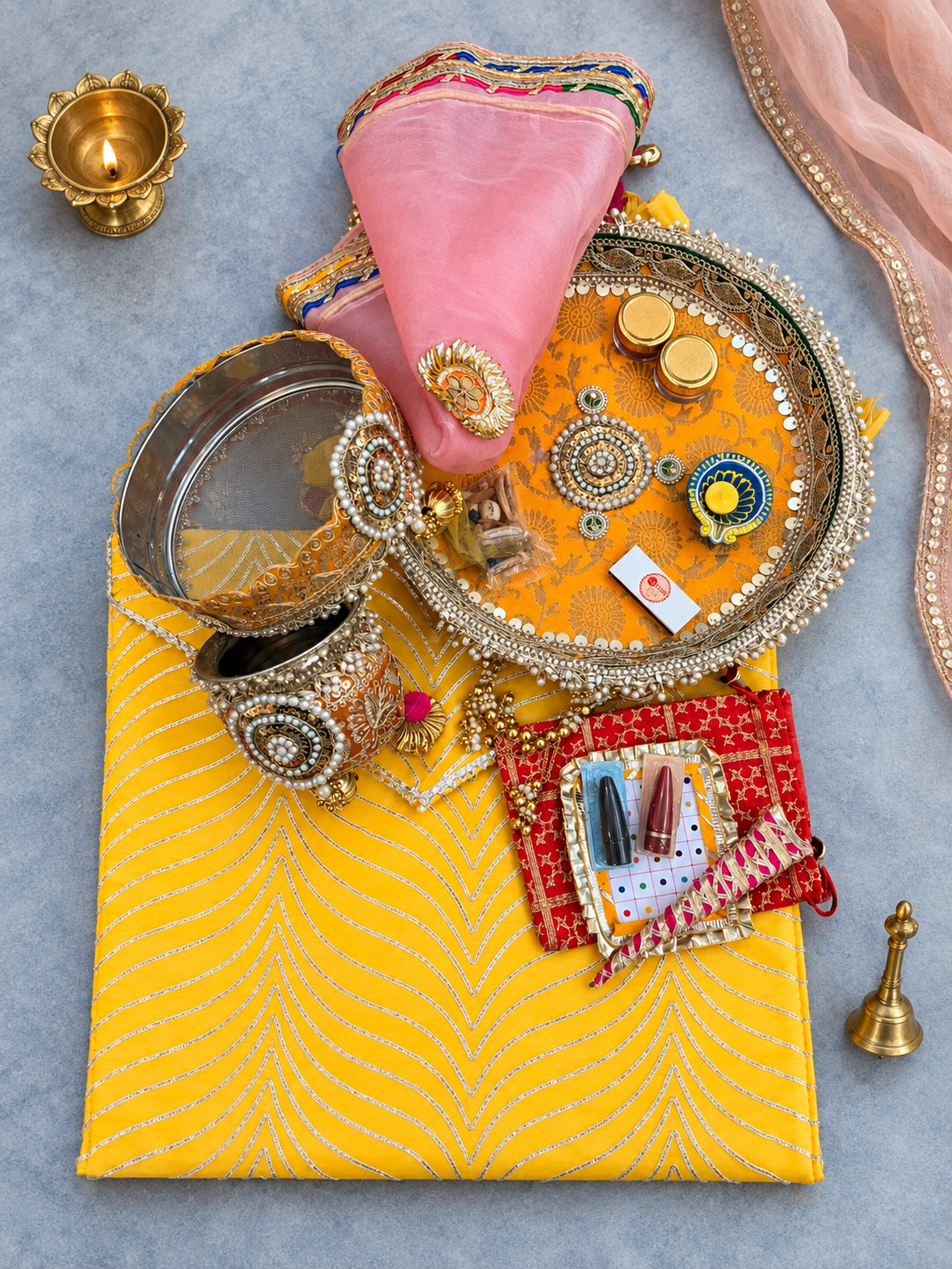 Yellow Booti Karwa Chauth Kit