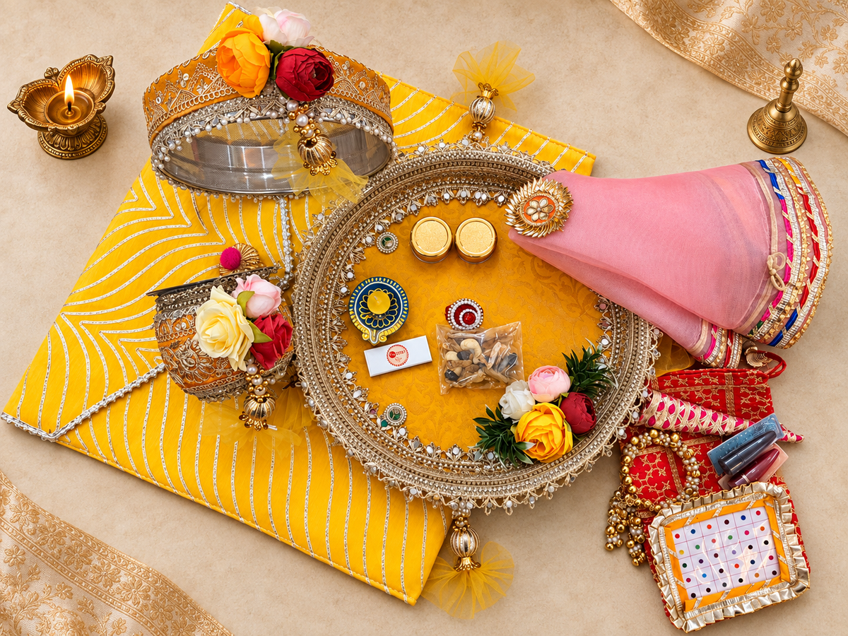 Yellow Flower Karwa Chauth Kit